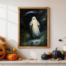 1pc Canvas Wall Art, Framed Wall Decor, Atmospheric Rainy Night Umbrella Ghost Forest Path Canvas Hanging Painting, Eerie Pastoral Vintage Oil Painting Frameless Poster, Aesthetic Hanging Decorative Print, Suitable For Modern Home Decor, Room Decor, Dorm Decor, Bedroom Decor, Living Room Decor - Umbrella Ghost - View 5