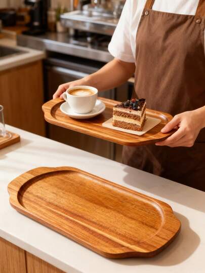 1PC Acacia Wood Multifunctional Tray, Solid Wood Tray, Handle Tray, Tray, Kitchen Utensil, Breakfast Tray, Serving Tray, Tea Tray, Coffee Tray, Dessert Tray, Suitable For Coffee, Breakfast, Serving, Snacks, Casual Afternoon Tea, Home Decoration, Item Storage, Durable Wooden Tray, Perfect For Various Holidays, Mother's Day, Thanksgiving, Dinner Parties And Gatherings.