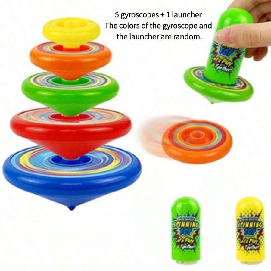 Children's Educational Toy Stacking Spinning Tops Launcher Multi-Layer Rotation, 5 Spinning Tops + 1 Launcher (Random Color), Suitable For Multi-Player Interactive Stacking Spinning Toy, Party Activity Small Gift, Halloween, Christmas Gift