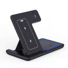 Foldable 3-In-1 Wireless Charging Station, 15W Fast Multi-Device Charger. Dual-Angle Stand Supports Horizontal And Vertical Layouts, Suitable For Video Watching. Foldable Compact Design, Perfect For Desk, Bedroom, Office, Travel. Compatible With All Qi Wireless Phones, Smartwatches And Bluetooth Earphones. Sensitive Coil Provides Stable Power. Lightweight ABS Shell With Ambient Light, Say Goodbye To Cluttered Charging Cables. - Black - View 12