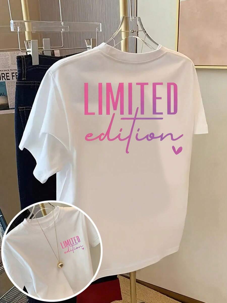 Limited Edition Tee With Double Front And Back Print. Comfortable Round Neck, Minimalist Casual Feminine Style. - 白色 - 查看 1