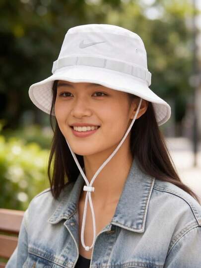 Nike Dri-FIT Apex Logo-Embellished Stylish And Versatile Bucket Hat, Unisex And Couple Style, White.