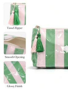 Tassel Striped Makeup Bag, Large Capacity Cosmetic Storage Bag, Color-Block Travel Portable Makeup Bag - Multicolor - View 10
