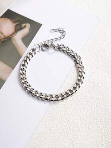 1 pieza Pulsera de pareja con cadena cubana de acero inoxidable - Blanco - Ver 3