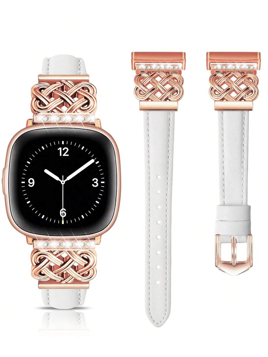 Correa de reloj de cuero para mujer para Versa 4/Versa 3/Sense 2/Sense - Diseño de nudo chino de diamante, correa delgada cómoda y resistente al sudor - Múltiples colores de moda disponibles - Se ajusta a muñecas de 5.5 a 8.3 pulgadas, perfecta para negocios, citas, bodas, fiestas y uso diario - Regalo exclusivo para mujeres, accesorio de correa de repuesto premium