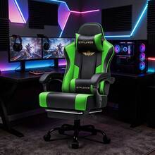 EXRACING Gaming Chair - Ergonomic Gaming Chair With Footrest, Headrest And Lumbar Support, Height Adjustable, Padded, 180 Kg - 綠色 - 查看 2