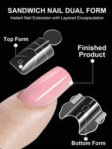 140 Sets Sandwich Style Nail Extension Dual Molds, With Inner Arc Short Square Crystal Rhinestone Nail Tips, Double Layer Nail Molds, Acrylic UV Gel Nail Art Tools - Multicolor - View 3