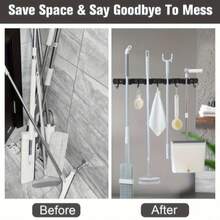 Heavy Duty Stainless Steel Tool Storage Rack With 4 Slots And 5 Hooks - Wall-Mounted Green And Black Dual-Color Storage Rack, Suitable For Gardening Tools, Brooms, Mops, Garage Equipment - Durable Multi-Functional Space-Saving Design, Tool Rack, Sturdy Design, Solid Structure, Suitable For DIY Enthusiasts, Storage Rack. Easter Gift, Mother's Day Gift. - Multicolor - View 6