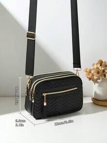 Bolso de hombro cruzado acolchado multicapa de moda para mujeres - Negro - Ver 2