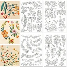 1pc Water-Soluble Collar Embroidery Stabilizer - Pre-Printed Floral Pattern Design - Adhesive And Sewable Embroidery Paper For Hand Embroidery Enthusiasts - A254 - View 2