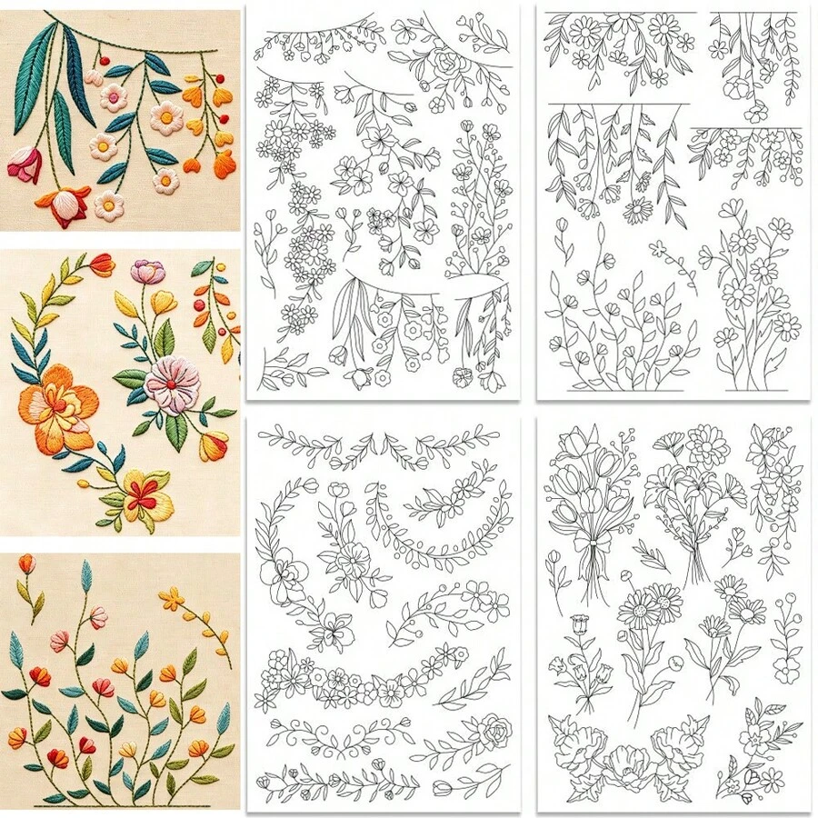 1pc Water-Soluble Collar Embroidery Stabilizer - Pre-Printed Floral Pattern Design - Adhesive And Sewable Embroidery Paper For Hand Embroidery Enthusiasts