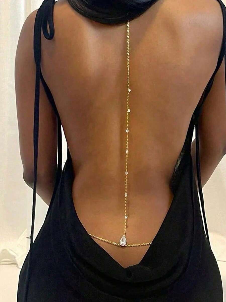 1pc Elegant Sexy Raindrop Chain Backless Necklace, Suitable For Women Any Occasion - A - View 1