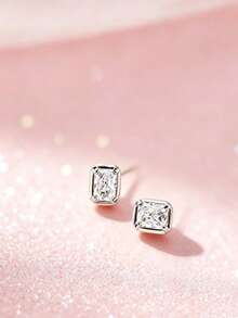1 paire de boucles d'oreilles à tige carrées géométriques minimalistes de luxe en argent sterling S925, design de niche hypoallergénique, style Ins cool et élégant, polyvalentes, à la mode, personnalisées et exquises, pour le travail, les tenues décontractées, les fêtes et le port quotidien - carré - Voir 8
