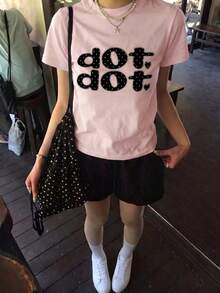 Y2K Retro Casual Star Print Loose Fit Women's Short Sleeve Top Summer Pink - Pink - View 3