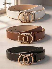3Pcs Women's Belts, Casual Elegant Style, PU Leather, Handmade Luxury, All-Season Wearable Decorative Belts, Suitable For Jeans/Casual Pants/Formal Wear, Great Gift Choice - Multicolor-1 - View 10