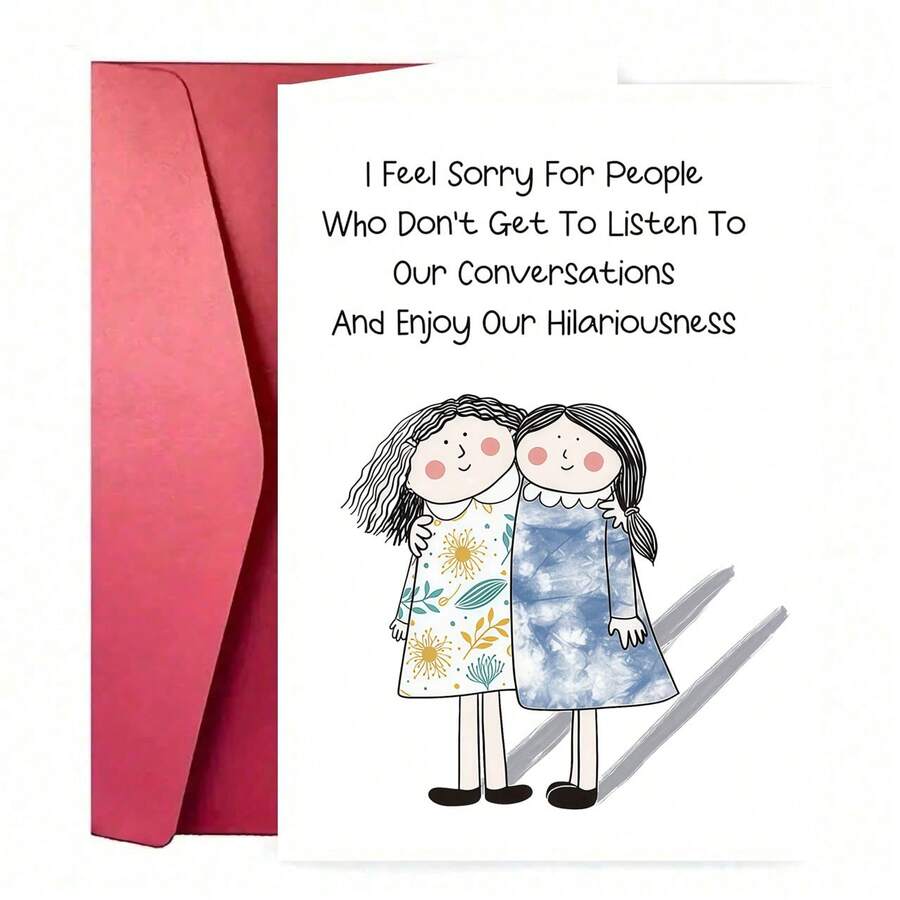 1 pieza Tarjeta de felicitación de cumpleaños de amistad divertida, adecuada para mejores amigos, diseño de dibujos animados personalizable, con sobre - Multicolor - Ver 1