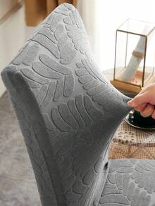 1pc Jacquard Solid Color Elastic Chair Cover, All-Season Universal Fit For Living Room, Dining Room, Home Chair Decor - Grey - View 8