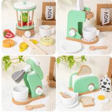 1 Set Mainan Dapur Kayu untuk Bermain Peran, Termasuk Pembuat Roti, Mixer, Mesin Kopi, dan Juicer, Mainan Bermain Peran untuk Anak Perempuan - MultiWarna - View 3