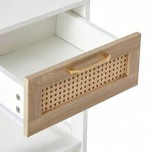 Rattan Side Table With Drawer, Modern Bedside Table, Side Table For Living Room, Bedroom, Natural Wood Look - H55/W40/D40 Cm - 白色 - 查看 7
