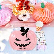 40Pcs Halloween Pumpkin Paper Plates Cute Grimace Pink Orange Pumpkin Shape Disposable Plates 7 Inch 9 Inch Halloween Tableware For Birthday Holiday Party Decor Supplies - Pink Pumpkin Plate - View 3