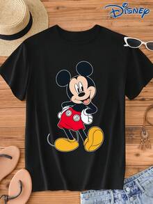 Disney 1 buah Kaos Lengan Pendek Pria, Motif Kartun Mickey Mouse, Kerah Bulat, Sedikit Elastis - Hitam - View 1