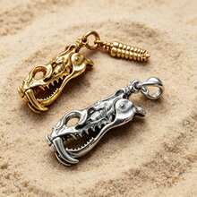 Brass Rattlesnake Skull Pendant Keychain, Vintage Metal Animal Skeleton Key Ring Charm, Punk Gothic Bag Hanging Ornament For Men, Retro Outdoor EDC Key Accessory Gift - Rattlesnake Ornament - View 6