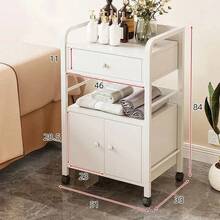 Simple Small Aesthetic Side Table Cabinet With Wheels - White - View 2