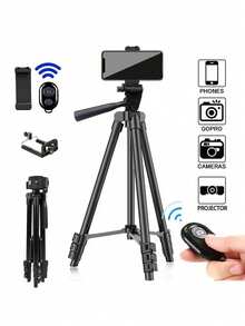 Multifunctional Portable Camera Tripod With Wireless Remote Control + Phone Holder + Carrying Bag, Compatible With Phone/Camera/ - Black - View 13
