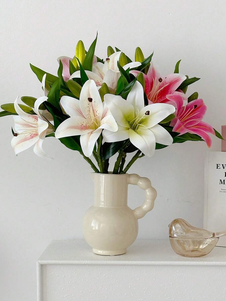 2pcs Artificial Lily Flowers For Home Decor, Suitable For Living Room Tabletop, Valentine's Day, Gift, Birthday, Graduation Season, Back To School Room Decoration And School Supplies - Multicolor - View 1