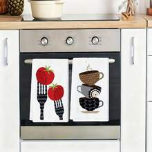 2/4/6Pcs,Vintage Folk Style Kitchen Hand Towels, Carrot Beet Tomato Rooster Cookware Pattern Quick Dry Reusable Cleaning Towels For Cooking Baking Home Decoration,Kitchen Accessories. - Multicolor - View 6