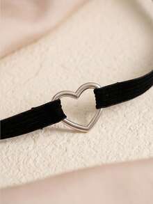 1pc New Minimalist Fashion Luxury Heart Clavicle Chain Necklace Choker - Black - View 3