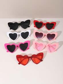 7 piezas/5 piezas/3 piezas/1 pieza Nuevas gafas divertidas con forma de corazón para fiesta, reunión, dama de honor - Multicolor - Ver 9