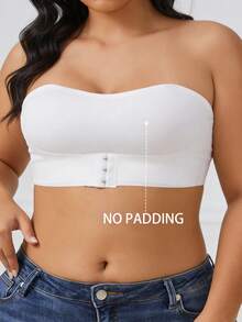 1pc Plus Size Women's Solid Color Front Closure Bandeau Bra, Non-Slip Strapless Seamless Sexy Comfortable Wire-Free Thin Bra, Suitable For Cold-Shoulder, Spaghetti Strap Dress, Evening Gown And Other Outfits - White - View 5
