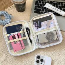 1pc Cute Multi-Layer Storage Box, Large Capacity Mesh Compartment Travel Organizer Bag, Portable Camera, Stationery, Cosmetics, Credit Card Storage Pouch - Multicolor - View 8