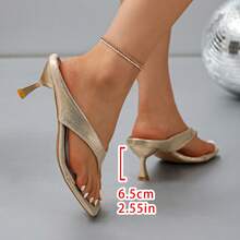 Women's Toe-Post Design Fashionable Daily Wear High Heel Sandals - Gold - View 5