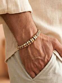 Customized Family Name Men's Bracelet, 8mm Stainless Steel Bracelet, 20cm 22cm Gold Silver Personalized Stainless Steel Beads Laser Engraved Your Family Name Date Birthday Gift Christmas Gift Father's Day Gift - 20cm Bracelet - View 2