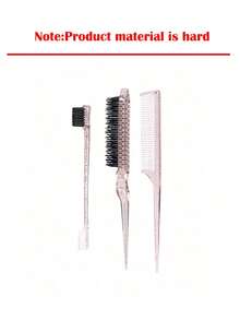 1pc/3pcs Pink Glitter Transparent Hair Comb Set, Edge Hair Comb + Bristle Smoothing Comb + Pointed Tail Sectioning Comb, Professional Styling Tools For Women, Minimalist Practical Daily Braiding Makeup Travel Gift (1pc Glossy Random Color And Style) - Baby Pink - View 8