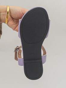 Women's Plus Size Low Heel Flat Sandals, Comfortable Soft Sole, Light Purple, Spring/Summer Casual Daily Wear, Versatile For Outings And Travel, Women's Summer Sandals - Mauve Purple - View 7