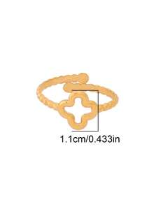 1pc Stainless Steel Rhinestones Four Leaf Clover Rings For Women Fashion Gold Color Open Finger Ring Vintage Jewelry - Ring - View 7