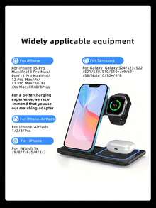 Foldable 3-In-1 Wireless Charging Station, 15W Fast Multi-Device Charger. Dual-Angle Stand Supports Horizontal And Vertical Layouts For Convenient Video Viewing. Compact Foldable Design Suitable For Desk, Bedroom, Office And Travel. Compatible With All Qi Wireless Phones, Smartwatches And Bluetooth Earphones. Sensitive Coil Provides Stable Power. Lightweight ABS Shell With Ambient Light, Say Goodbye To Cluttered Charging Cables. - White - View 9