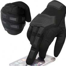1 Pair Unisex Soft Shell Touchscreen Full Finger Tactical Gloves, Sports, Hiking, Fitness, Motorcycle Riding Gloves - Black - View 11