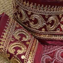 1/5 yardas de cinta de encaje bordada con hilo dorado, borde de encaje jacquard floral vintage, ribete festoneado con lentejuelas para costura y manualidades DIY, decoración de dobladillo de vestido y falda, cortinas y tapicería, accesorios de correa de bolso, ribete para traje de novia - multicolor - Ver 17