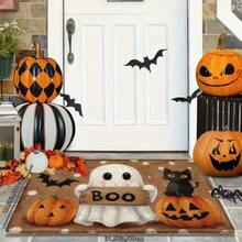 1pc Halloween Ghost & Black Cat Art Doormat, Personalized Aesthetic Style Decorative Rug, Highly Attractive Cozy Rectangular Entryway Hallway Bedroom Bedside Door Mat, Ins-Style Space Aesthetic Atmosphere Blanket, Dopamine Pumpkin Latte Style Cute Halloween Holiday Soft Decor Accent, Small Rug, Carpet, Doormat, Home Decor, Area Rug, Leisure Blanket, Small Bedside Rug, Door Mat, Washable Carpet - Multicolor - View 2