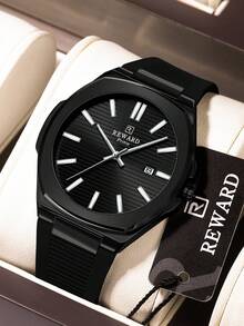 REWARD Men's Quartz Watch, Business Fashion Style, Calendar Display, Luminous Hands, Multi-Function, High Quality, Classic Gift Model, Silicone Strap - Black - View 18