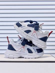1 Paar neue klobige Sneaker für Jungen und Mädchen, Frühling/Herbst Mesh Sportschuhe, leichte weiche Sohle, Klettverschluss rutschfeste Laufschuhe für Kleinkinder - Blau - Übersicht 4
