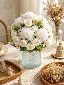 1/3/60pcs Artificial Silk Flowers - Rose, Hydrangea, Faux Flower Bouquet, Suitable For Home, Restaurant, Living Room, Outdoor Garden Decoration, Can Be Used For Wedding, Home Garden And Party Decoration, Artificial Flowers, Autumn Decor - White - View 7