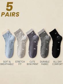 5 Pairs Women's Mid-Calf Socks With Sweet Bow Pattern Design, Creative Fashion Personalized Women's Socks, Spring/Autumn Thin Breathable Comfortable Moisture-Wicking Socks, Sports Casual Streetwear College Style Elegant Women's Long Socks, Suitable For Daily Versatile Use, Holiday Gifts, Party - Multicolor - View 7