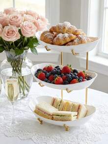 3/2 Tier Elegant Fruit Tray With Gold Stand, Premium Dessert Cupcake Display Rack, Suitable For Wedding Reception And Party Decoration, Fruit Rack Snack Organizer Tray, Suitable For Afternoon Tea Party Centerpiece - Multicolor - View 3