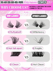 GROINNEYA 570pcs D Curl Large Capacity Portable Lash Book, 30D+40D+50D+60D+80D+100D Lash Clusters, 8-16mm Mixed Length 3D Single Cluster Lash Extension Set, DIY Lash Extension, Create Natural Eye Makeup, Beginner Friendly, Tail Elongated Eyelashes, Suitable For Daily And Date, Party - D - View 6