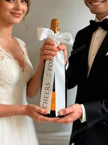 5/3/1件 Cheers To Forever 婚禮香檳瓶緞帶，婚禮場地裝飾緞帶，香檳瓶裝飾緞帶，裝飾蝴蝶結，生日派對裝飾，節日派對裝飾 - 乾杯 - 查看 2